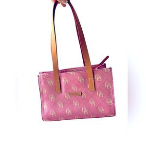 Dooney & Burke leather shoulder bag. Canvas logo print in bubblegum pink! New.